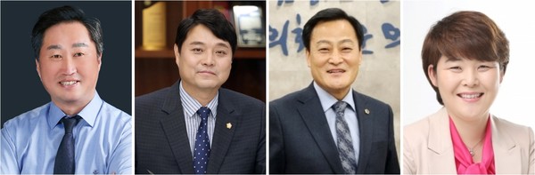 ▲ (좌측부터) 김준혁 한신대 교수, 조석환 수원시의회 의장, 장현국 경기도의회 의장, 조명자 전 수원시의회 의장