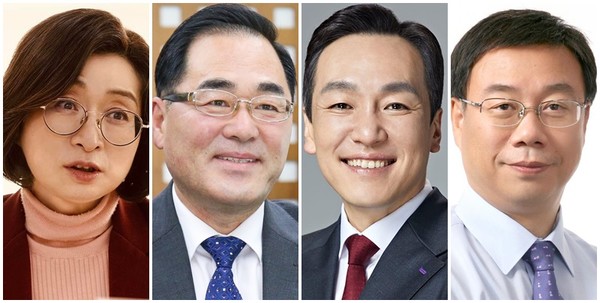 은수미 현 성남시장, 윤창근 현 성남시의장, 김민수 국민의힘 분당을 당협위원장, 신상진 국민의힘 중원구 당협위원장(왼쪽부터)