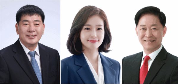 ▲ 제9선거구 민주당 고찬석 후보와 제10선거구 민주당 황연실 후보와 국민의힘 윤재영 후보