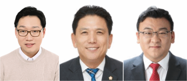▲(좌측부터) 강영웅(아선거구 가번), 이창식(자선거구 가번), 신민석(자선거구 나번)