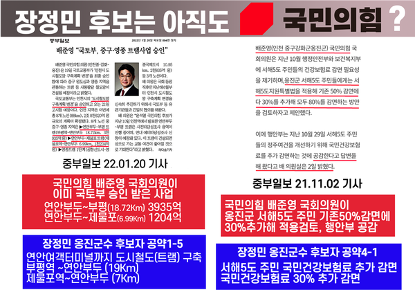                ▲사진 = 장정민 옹진군수 후보의 공약 2가지 의혹 내용