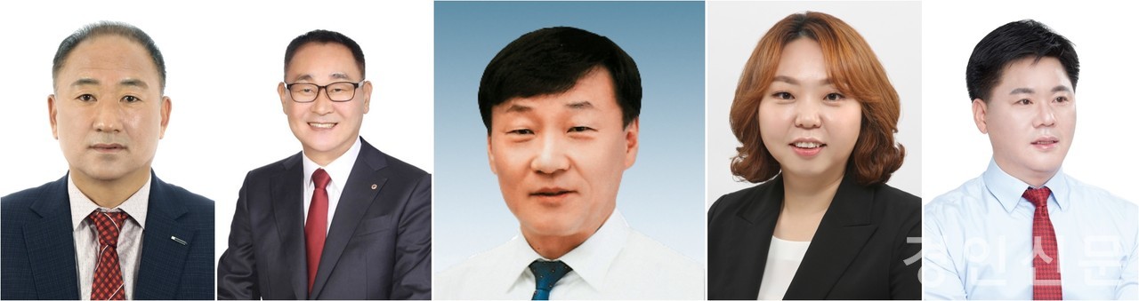 (좌측부터) 이영희(1선거구), 김영민(2선거구), 남종섭(3선거구), 전자영(4선거구), 정하용(5선거구)