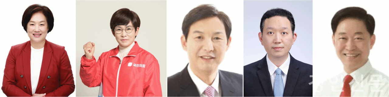 (좌측부터) 지미연(6선거구), 김선희(7선거구), 강웅철(8선거구), 이성호(9선거구), 윤재영(10선거구)