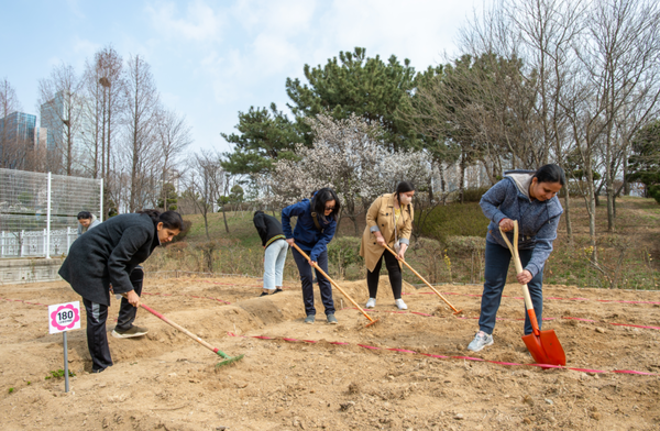 ▲외국인들이 텃밭을 가꾸고 있다. 