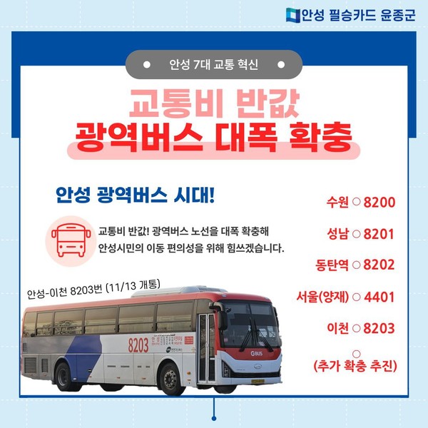 ▲윤종군 민주당 안성지역위원회 위원장 직무대행이  광역버스 노선 확대를 추진하겠다고 밝혔다.