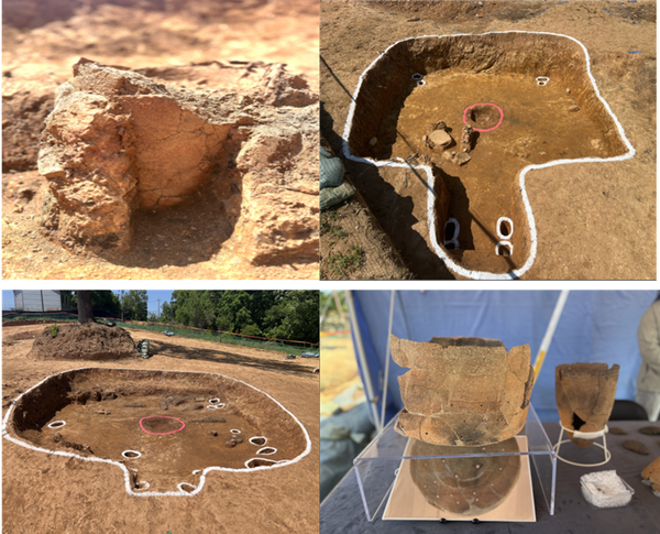                      ▲수혈식 화재 주거지                                                                ▲출토 빗살무늬토기,