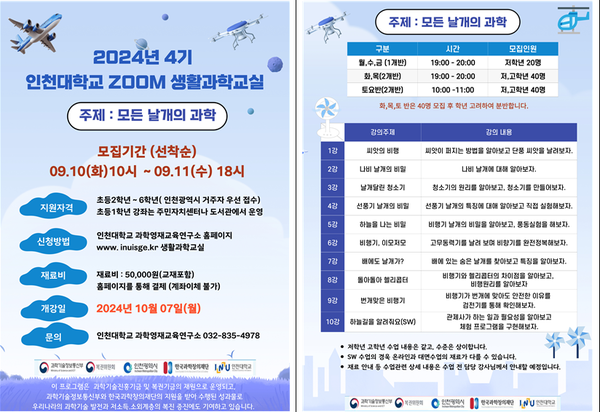                                         ▲2024 인천대 ZOOM 생활과학교실 안내 포스터,