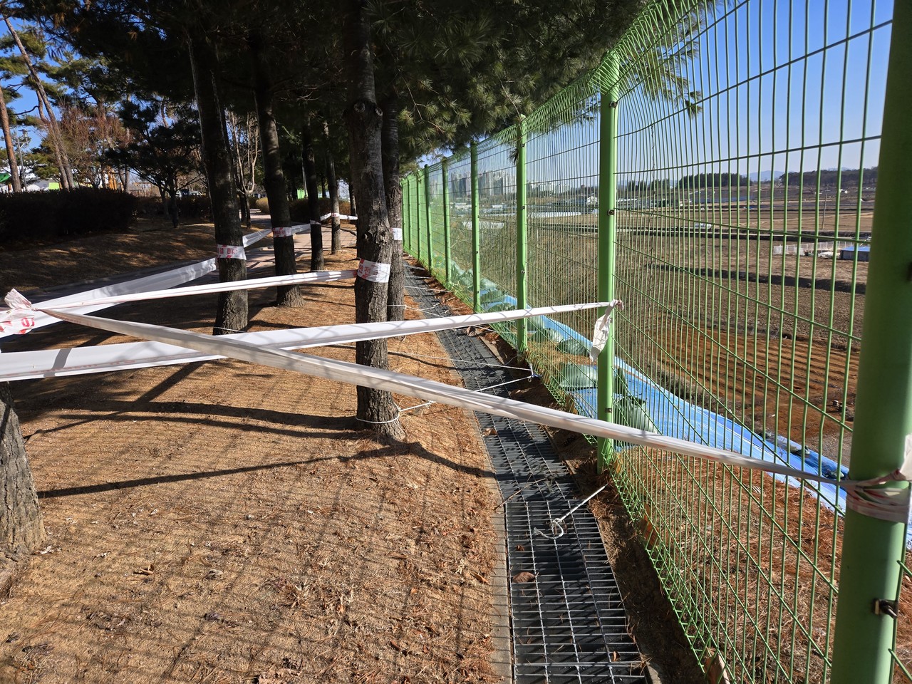                              ▲붕괴된 축대위에 통제선이 쳐져있다. 