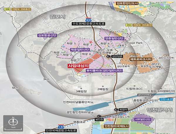 ▲강소연구개발특구 생산거점지구(검단2일반산업단지) 특구개발사업 위치도,