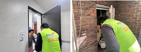 ▲반찬배달 봉사활동을 하는 모습,