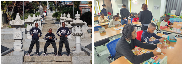 ▲‘인천에서 우주까지’를 주제로 한 과학기술 체험 캠프를 열고  학생들의 모습,