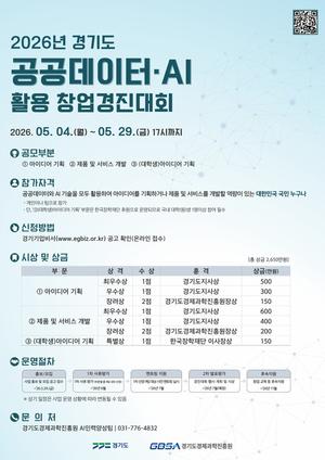 경기도, 공공데이터·AI 활용 창업경진대회 참가자 모집